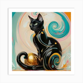 Black Cat With Gold Ball Art Print