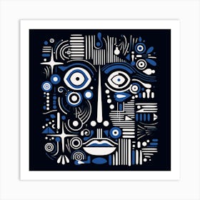 Abstract Geometric Magic Blue Face Art Print