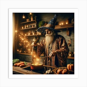 Wizard cooking a meal in a cozy modern kitchen 2 Art Print