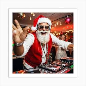 A Silver Haired Senior Man Sporting A Beard And Red Santa Hat Immerses Himself In The Rhythms Of A (4) Art Print