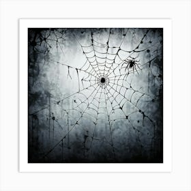 Art Grey Decor Design Halloween Horizontal Grunge Skittish Dark Spiders Web Net Silhouet (20) Art Print