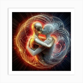 Two People Hugging In Space 1 Art Print