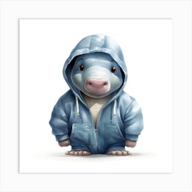 Watercolour Cartoon Hippopotamus In A Hoodie 3 Art Print