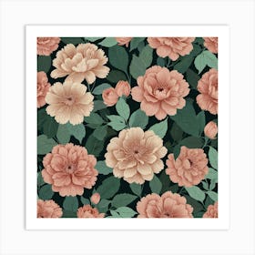 Peony Flower Seamless Pattern Art Print