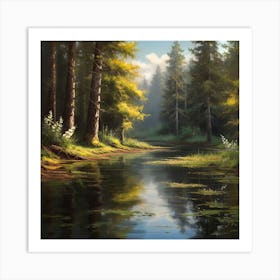 River In The Summer Forest Art Print