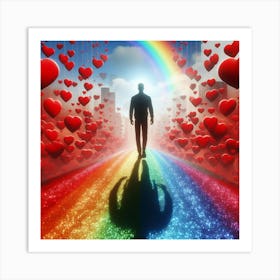 Love Concept With Rainbow And Hearts Art Print
