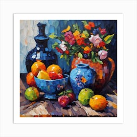 Flowers and Fruit with Glazed Pots Art Print