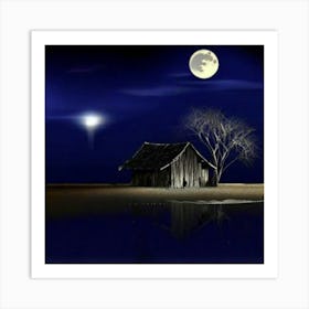 Moonlight Over A House Art Print