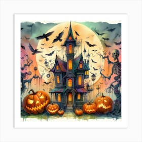 Haunted House Crooked Halloween 1 Art Print