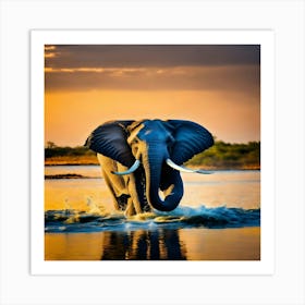 Elephant At Sunset Art Print