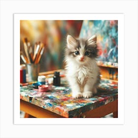 Cute Kitten Sitting On Easel Art Print