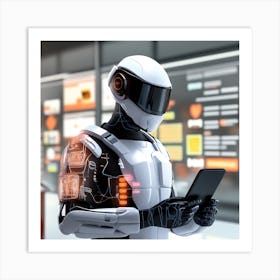 Robot With Tablet Art Print