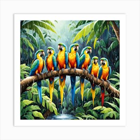 Parrots On A Branch art print Art Print