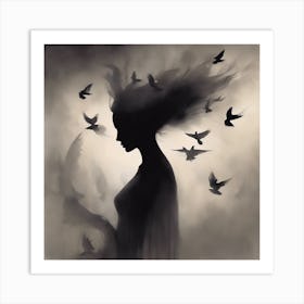 Woman With Birds Art Print