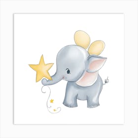 Baby Elephant With Star Watercolour Nursery 1 Art Print