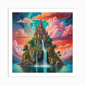 Enchanted Heights The Castle Of Cascading Waters (2) Art Print