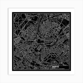 Berne Suisse city map white on black blueprint design Póster