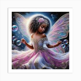 Fairy Child Plyaing With Bubbles Art Print