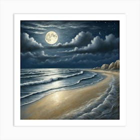 Full Moon At The Beach Art Print