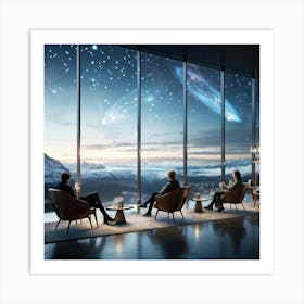 Nordic Coffee Shop In The Future Patrons Sipping On Their Brew In Sleek Streamlined Chairs Perched Art Print