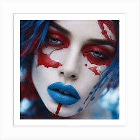 A Surreal Mixed Media Illustration Of A Beautiful Young Man With A Blue Face And Dramatic Red Highli Art Print