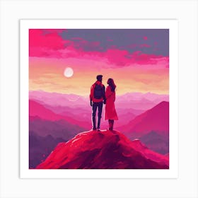 Couple Standing On Top Of Mountain Art Print