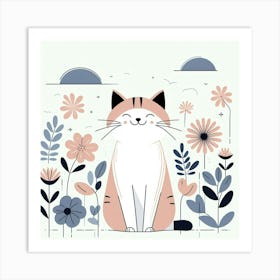 Cute Cat With Flowers Art Print