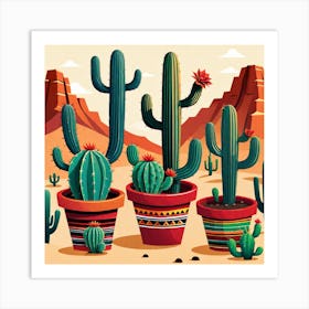 Cactus In Pots 2 Art Print