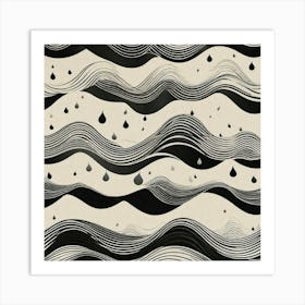 Raindrops on the black waves Art Print