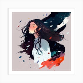 Girl With Long Hair Art Print