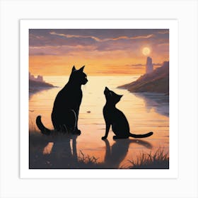 Cat In The Moonlight Art Print