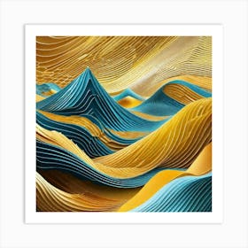 Blue gold mountain Art Print