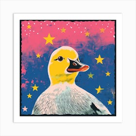 Starry Linocut Duck Art Print
