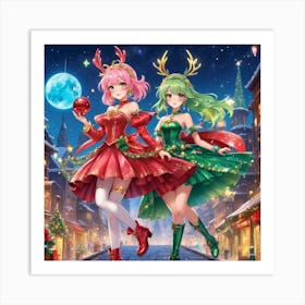 Two Christmas Girls Art Print