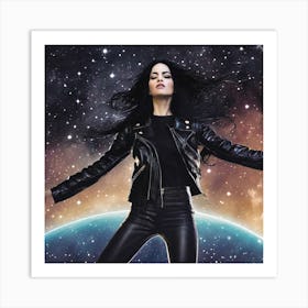 The Image Depicts A Woman Suspended In Midair Against A Backdrop Of Stars And Galaxies 1 Art Print