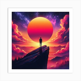 Man Standing On Top Of A Mountain 1 Art Print