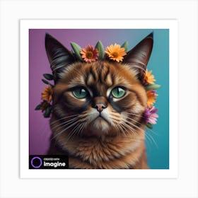 Cat With Flower Wreath Crown Art Print