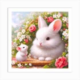 Pretty Bunny And Mouse Art Print