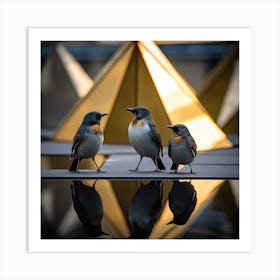 Three Birds On A Mirror Art Print