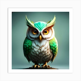 Owl With Green Eyes Art Print