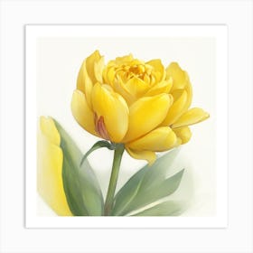 Yellow Tulip Rose Painted In Watercolor Art Print