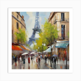 Paris Eiffel Tower.Paris city, pedestrians, cafes, oil paints, spring colors. Art Print