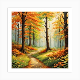 Forest In Autumn In Minimalist Style Square Composition 285 Art Print