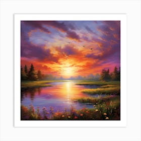 Sunset Over The Water Art Print