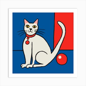 Cat With Red Ball Art Print