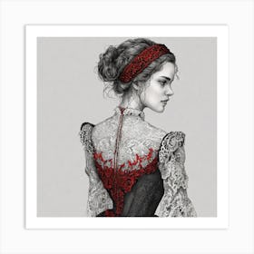 A beautiful woman in a red and black dress Art Print