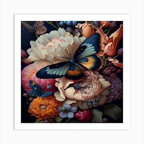 Flowers And Butterflies Art Print