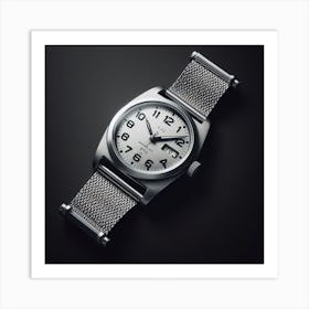 Silver Watch On A Black Background Art Print