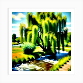 Willow Tree By The Stream Art Print