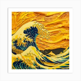 The Great Wave Reimagined Painting In Vibrant Yellows And Oranges (3) Art Print